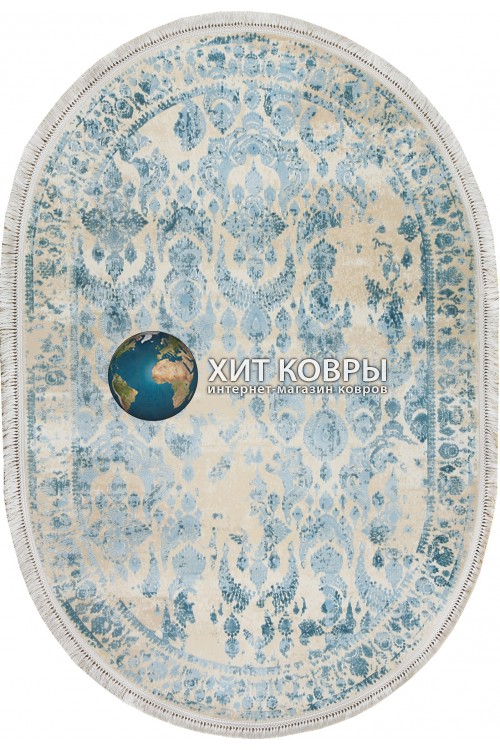 Турецкий ковер Tajmahal 06501 Крем-голубой овал